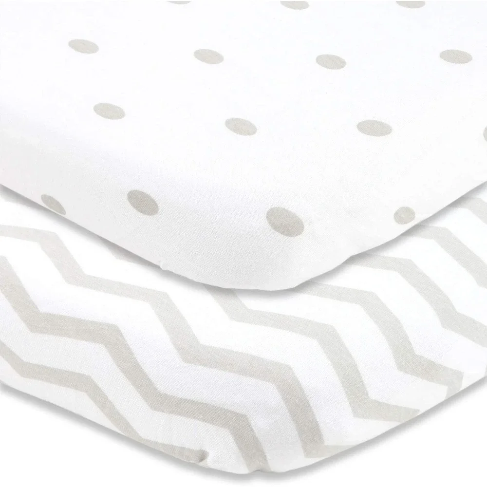 Joey + Joan 2 Pack Bassinet Fitted Sheets 19x32 Grey Polka Dot Chevron Cotton
